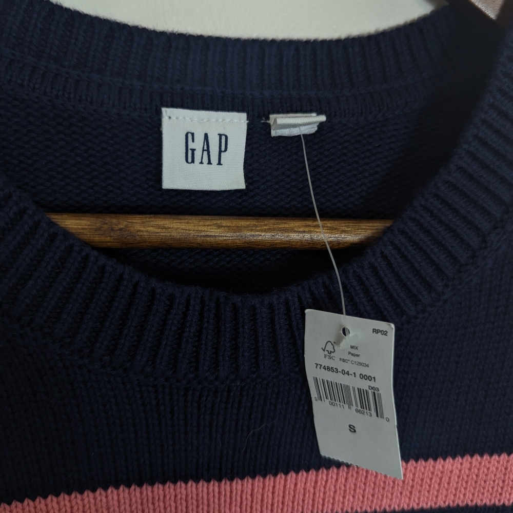 Gap Navy Blue & Stripe Cotton 24/7 Split Hem Oversized Pullover Sweater NEW! - Picture 7 of 10